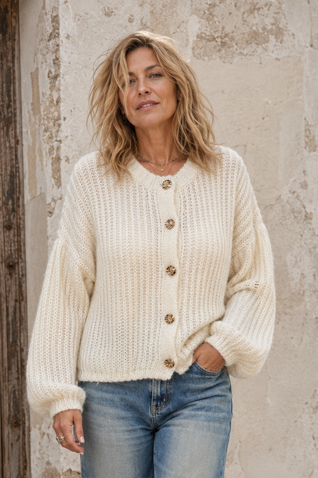 Bridgetta Gold Button Cardigan Ivory