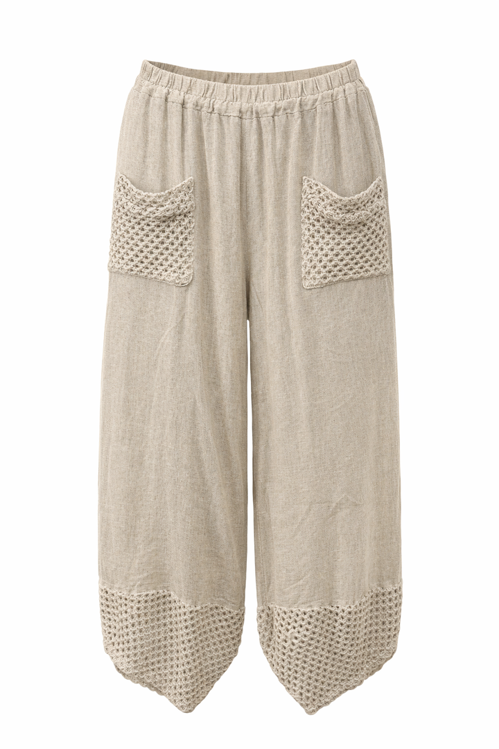 Celina Crochet Linen Trouser Beige