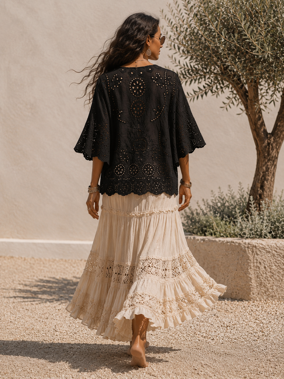Cotton Scallop Edge Top Black