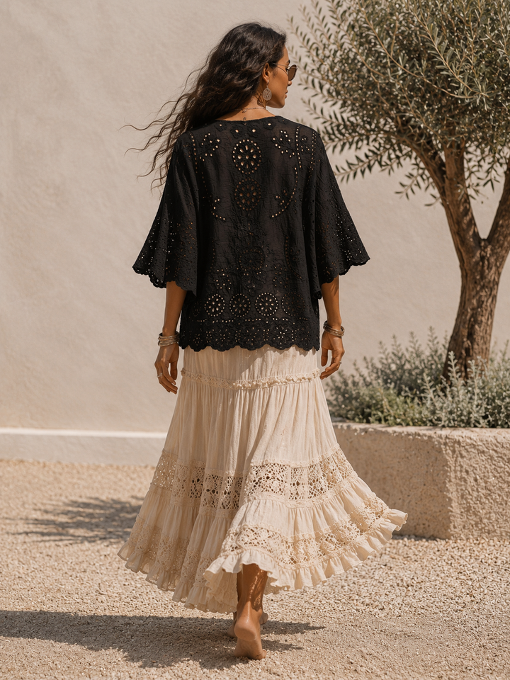 Cotton Scallop Edge Top Black