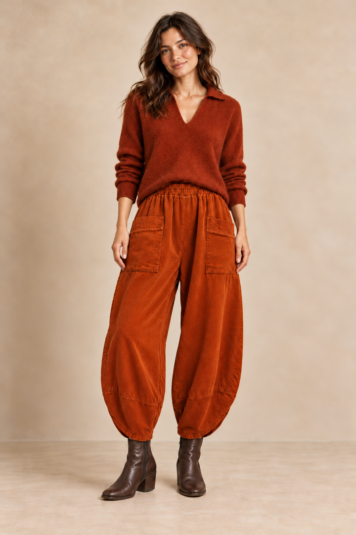 Tahlia Cord Barrel Trousers Burnt Orange