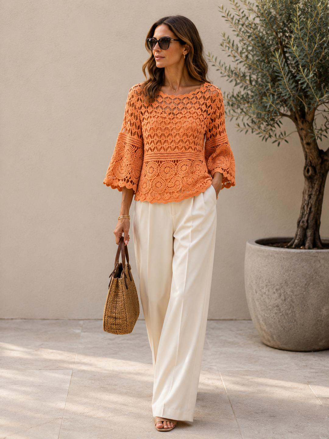 Cressida Crochet Top Peach