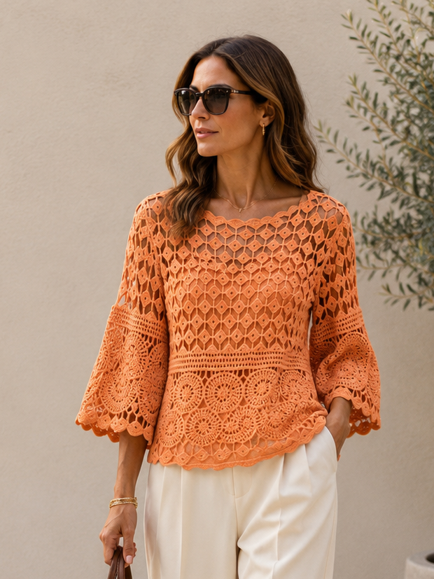 Cressida Crochet Top Peach
