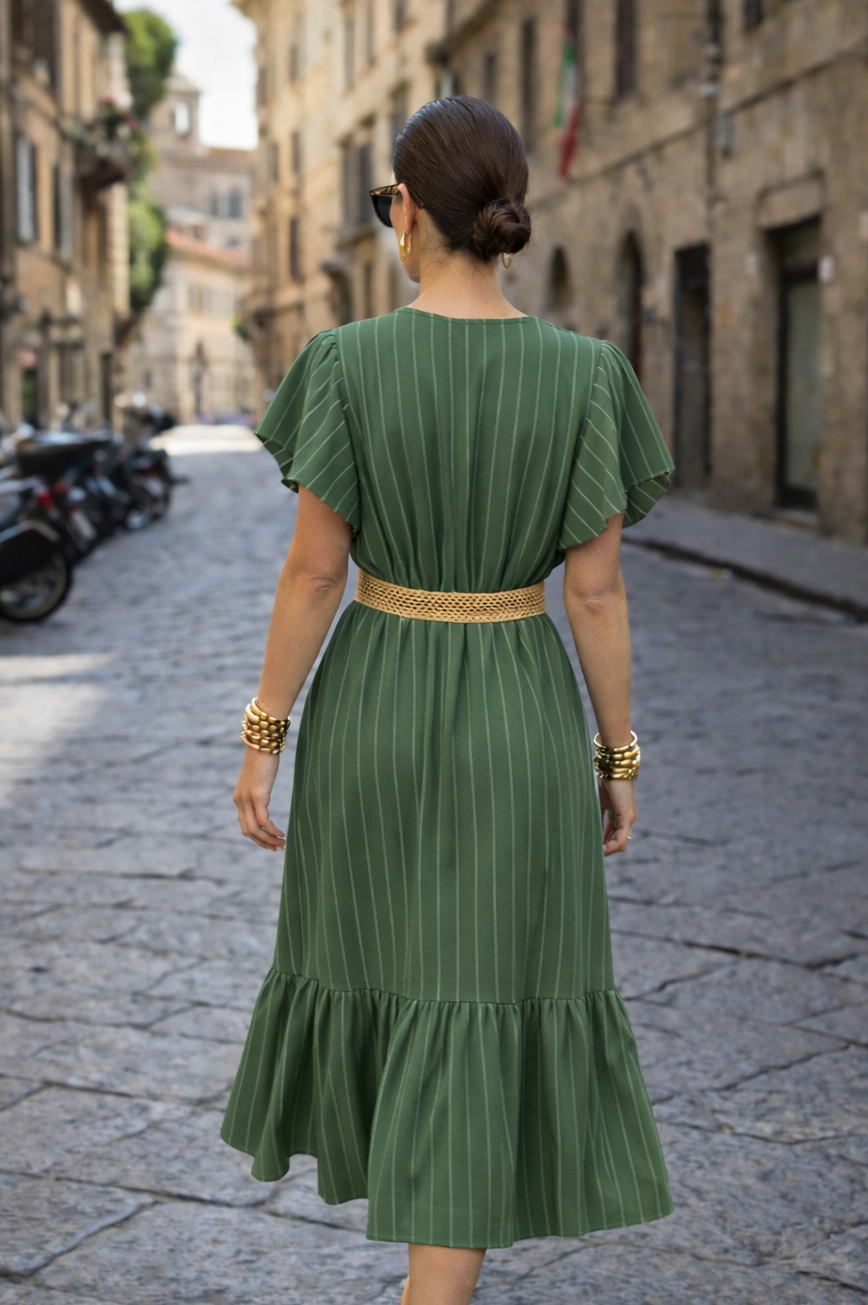 Avery Pinstripe Dress Khaki