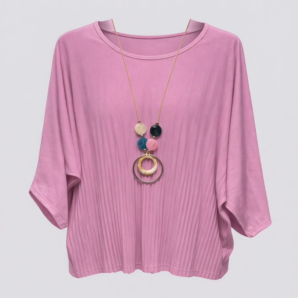 Nuccia Pleated Necklace Top Pink