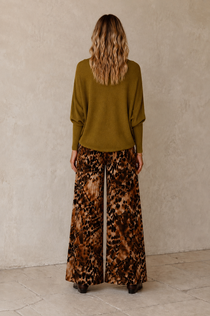 Floral Animal Print Pleat Trousers Rust