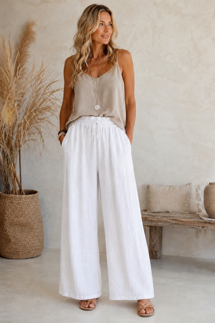 Linen Wide Leg Trousers White