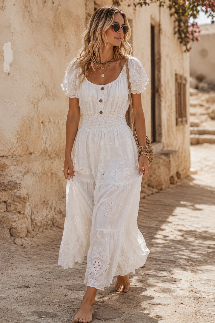 Bianca Broderie Anglaise Maxi Dress White