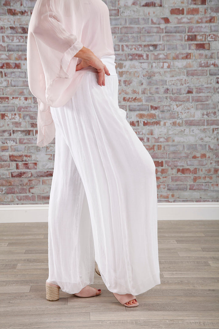 Silk Palazzo Trousers White