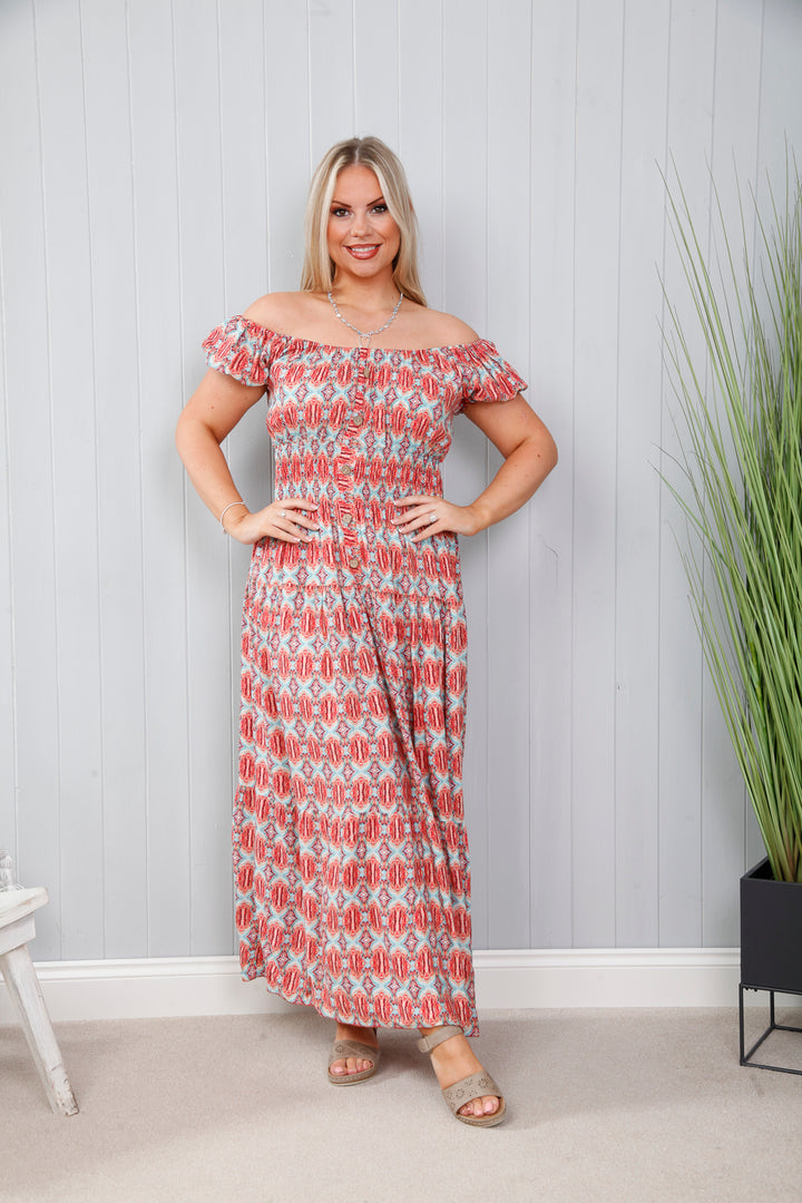 Aztec Allure Dress Coral