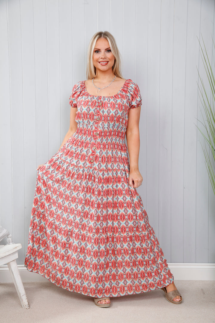 Aztec Allure Dress Coral