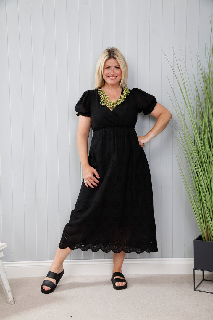 Santorini Broderie Dress Black