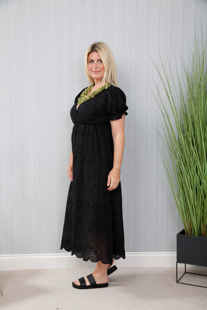 Santorini Broderie Dress Black