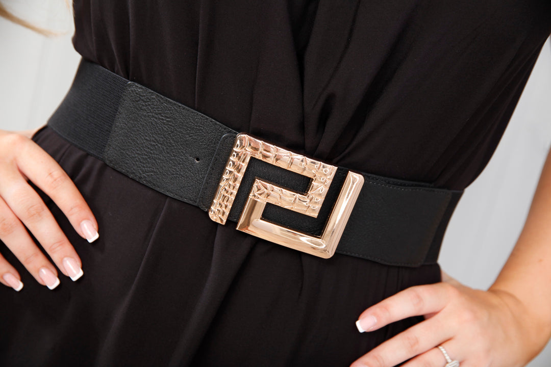 Luxury Square Pendant Belt Black