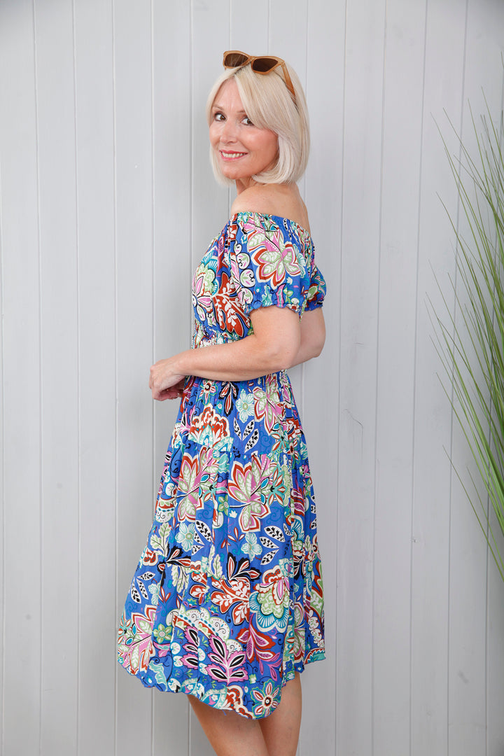 Fiona Floral Dress Royal Blue