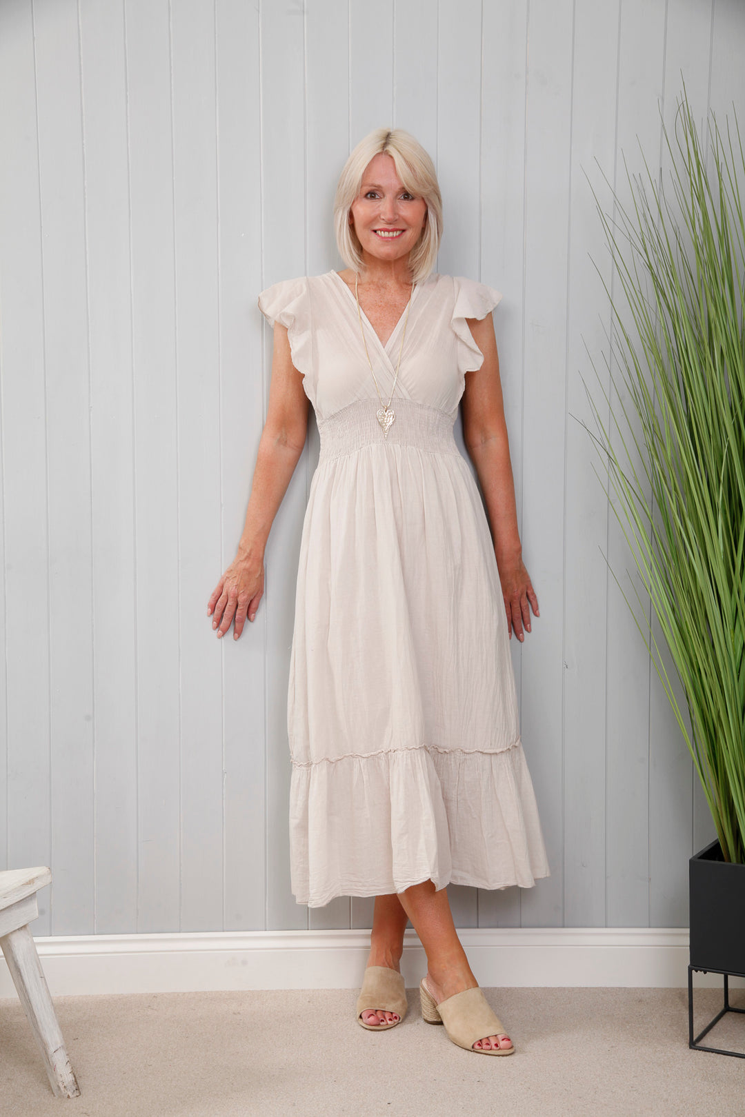 Beige Betty Cotton Wrap Dress