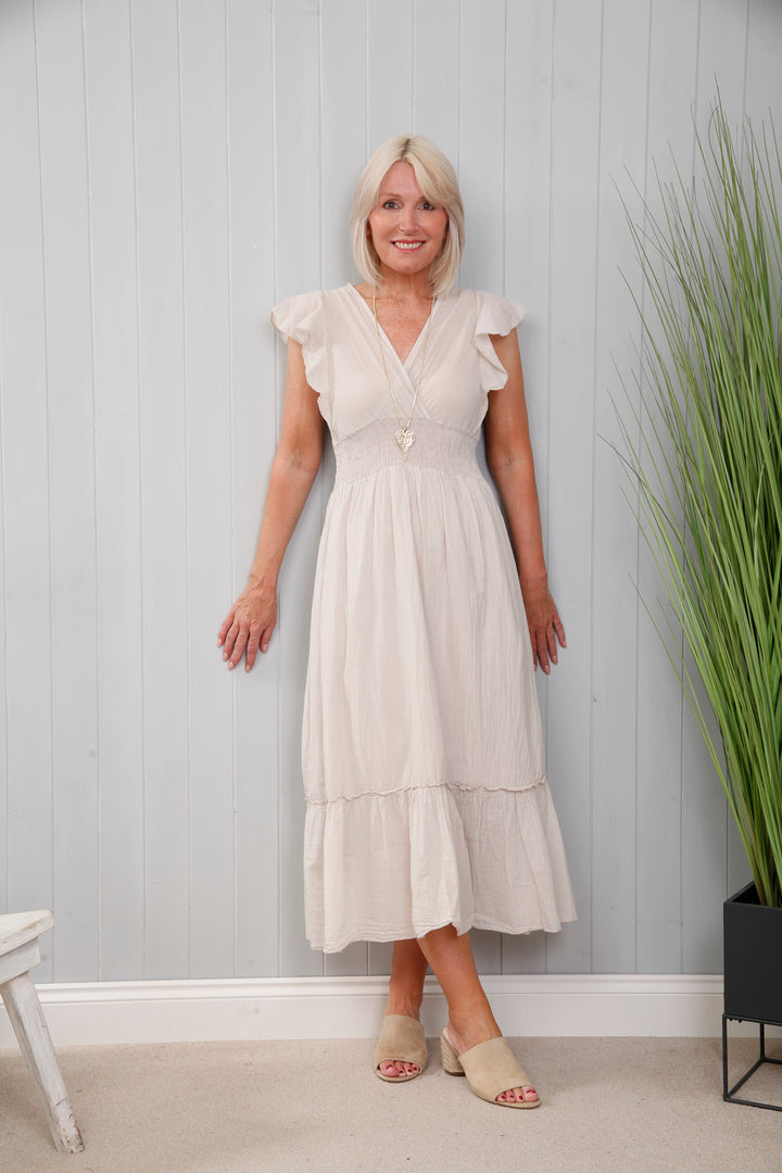 Beige Betty Cotton Wrap Dress
