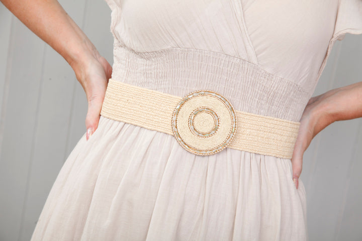 Bohemian Circle Pendant Belt Beige