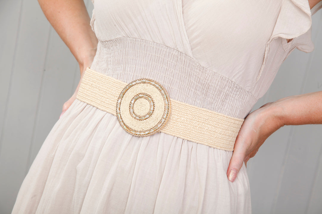 Bohemian Circle Pendant Belt Beige