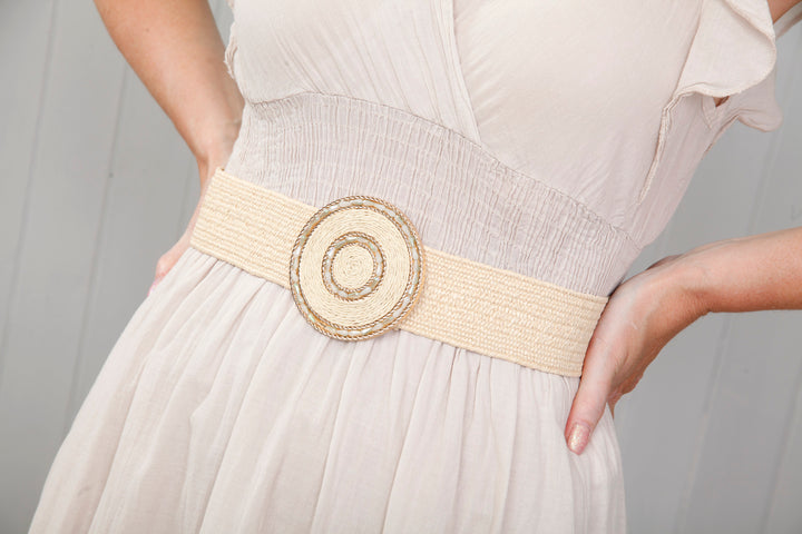 Bohemian Circle Pendant Belt Beige