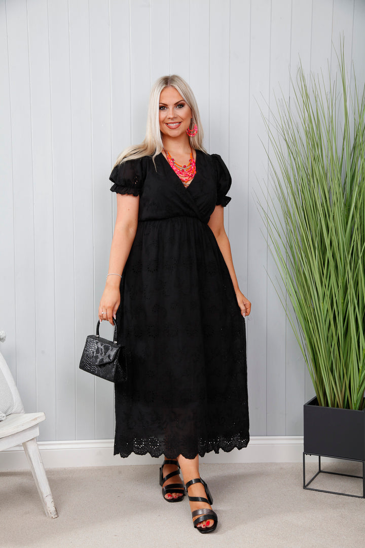 Santorini Broderie Dress Black