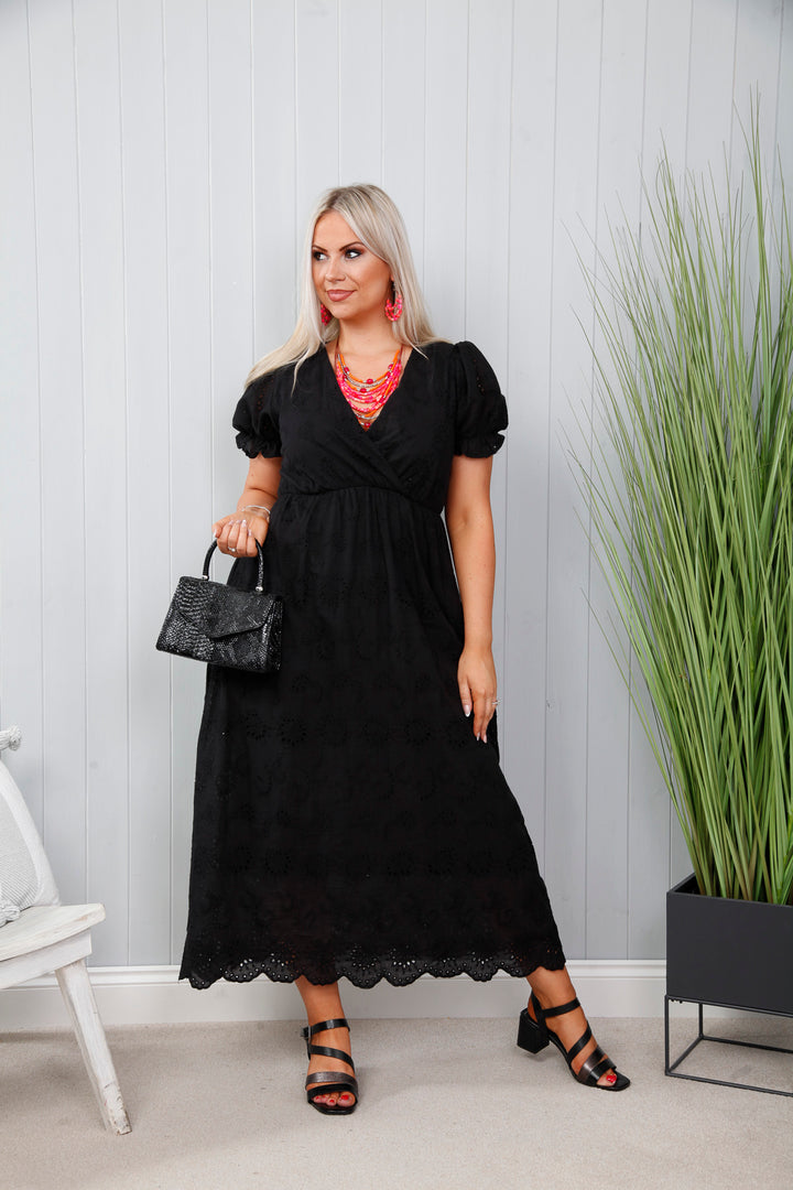 Santorini Broderie Dress Black