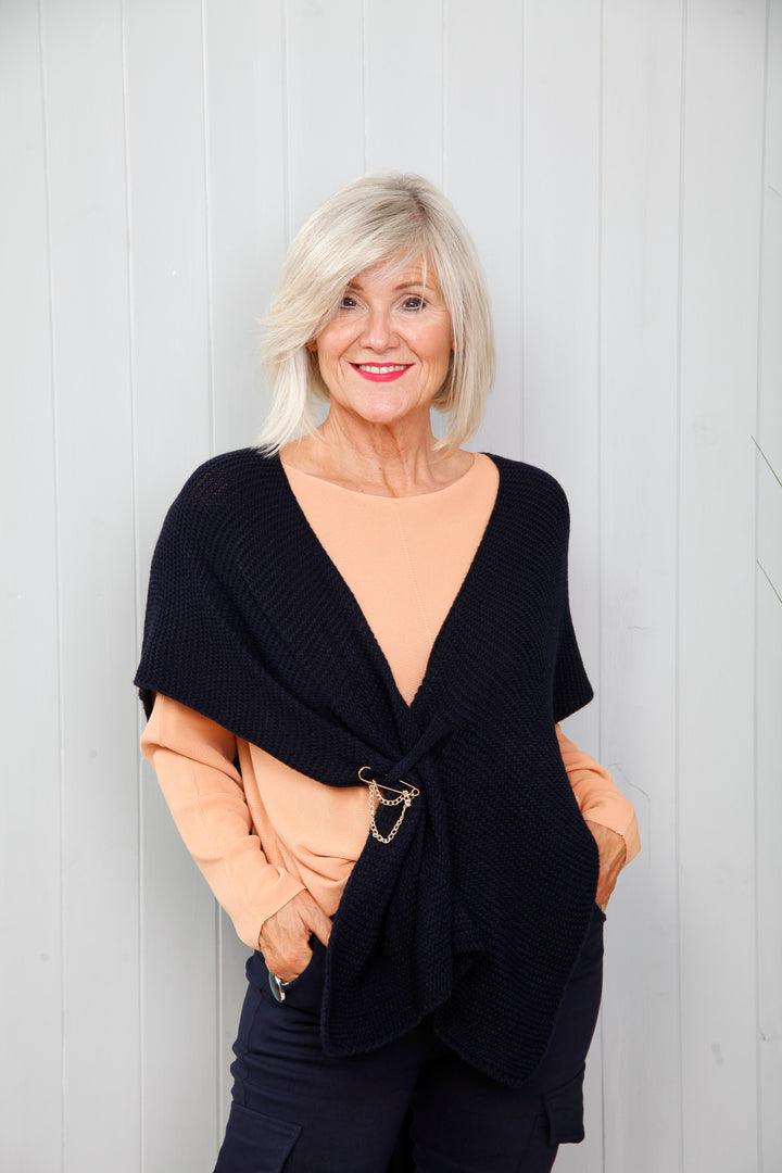 Black Wrap Over Knitted Shawl