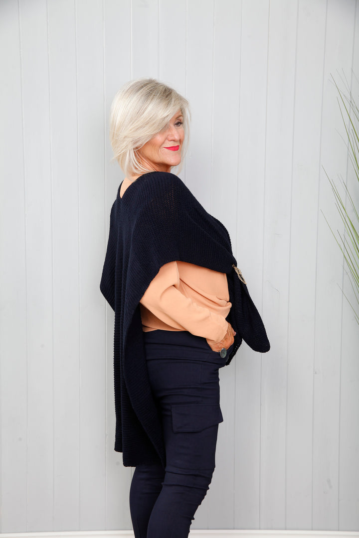 Black Wrap Over Knitted Shawl
