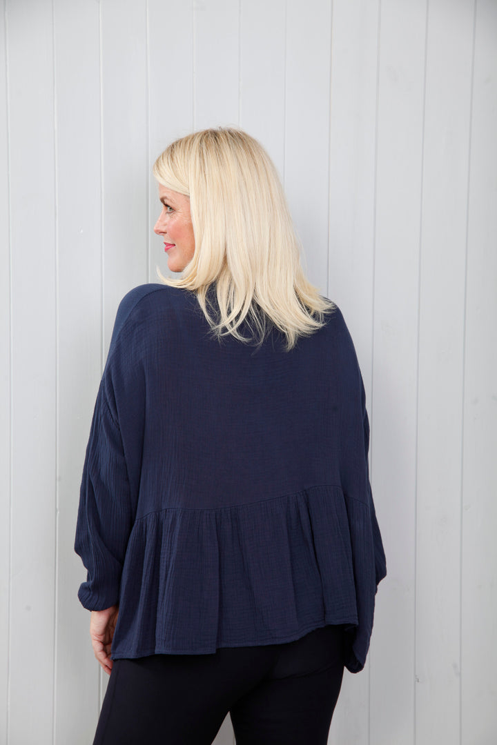 Callie Crinkle Shirt Navy