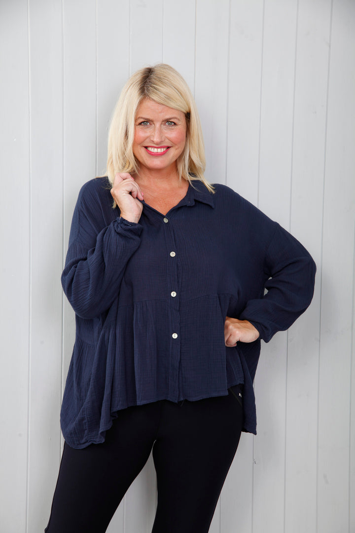 Callie Crinkle Shirt Navy