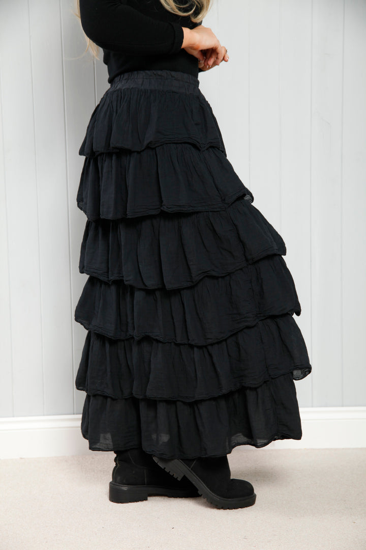 Olga Ruffle Skirt Black