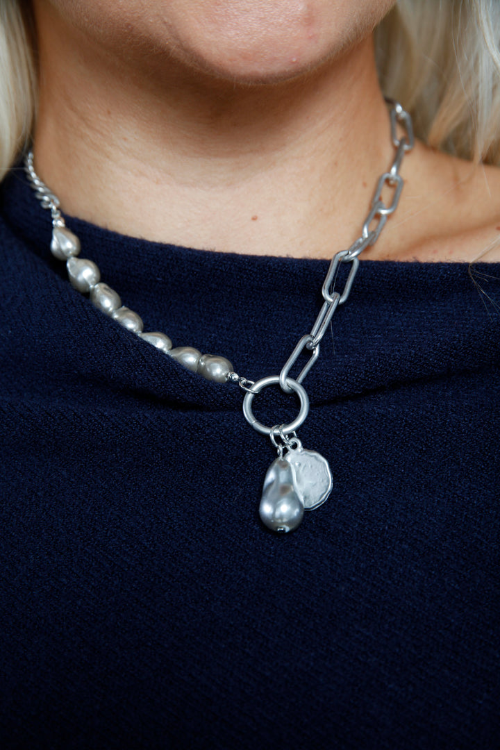 Bead and Chain Necklace Silver