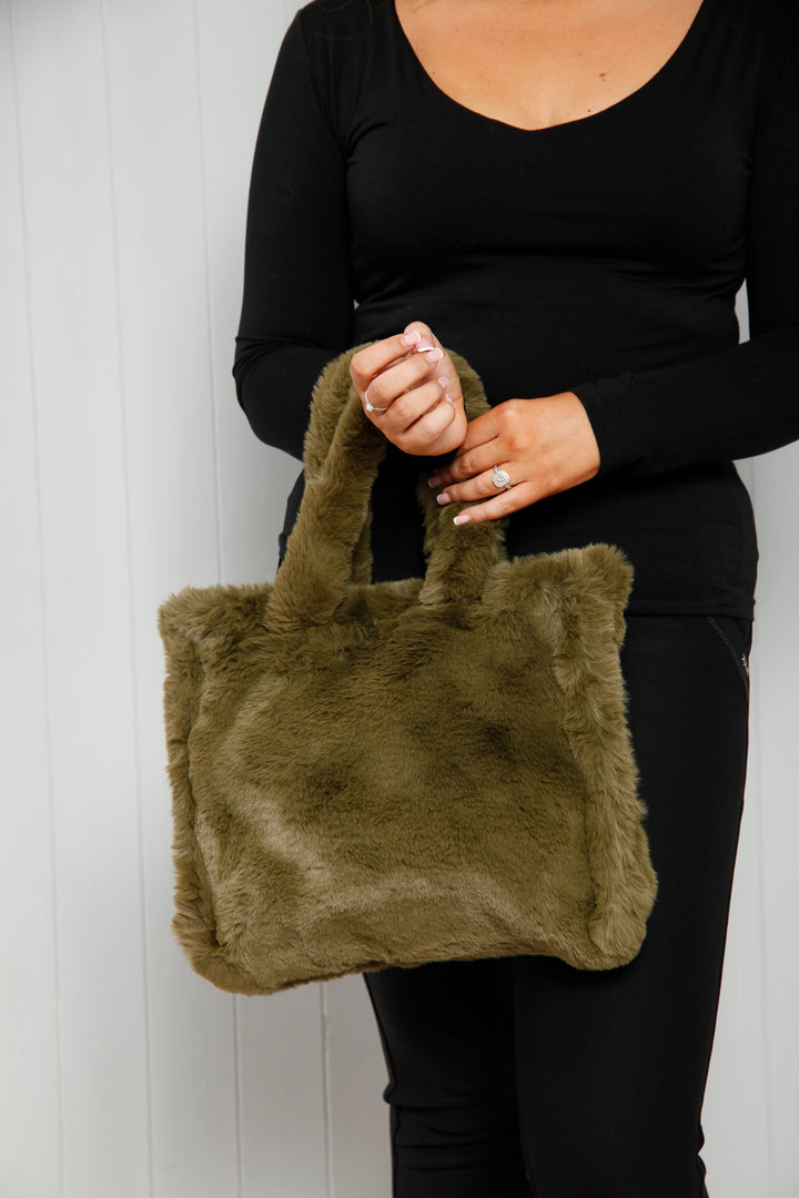 Luxurious Fluffy Bag Khaki