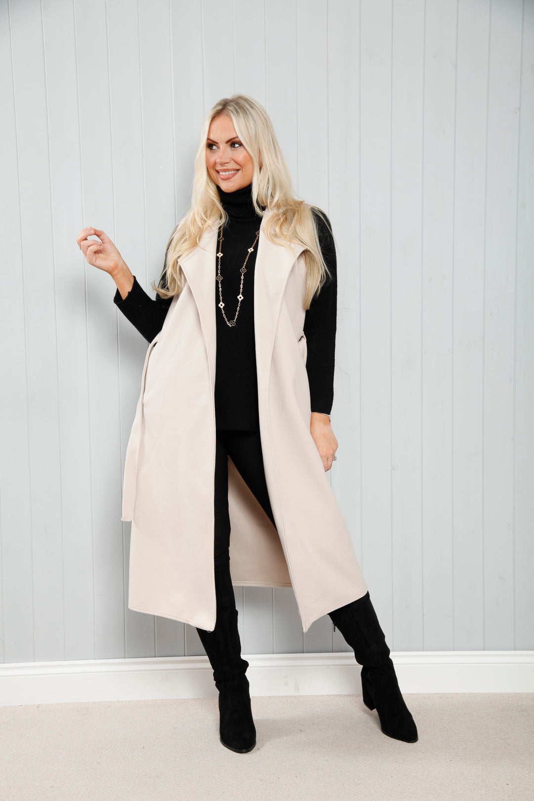 Lila Longline Waistcoat Beige