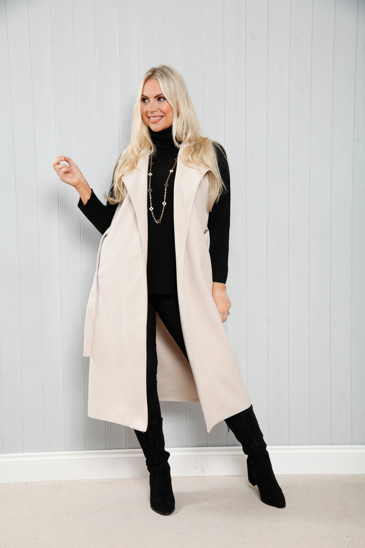 Lila Longline Waistcoat Beige