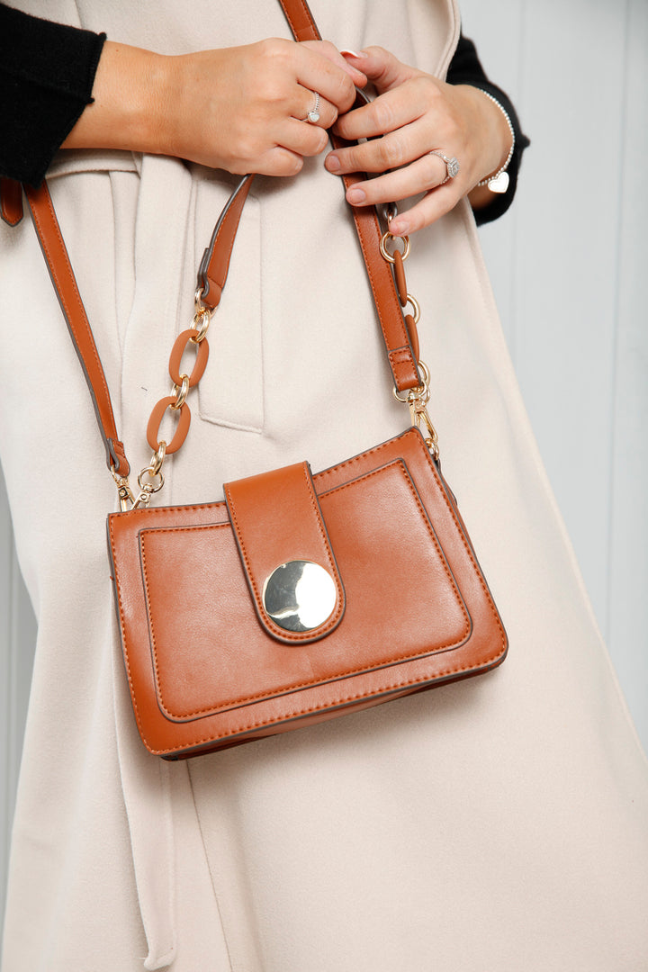 Gloria Gold Button Bag Tan