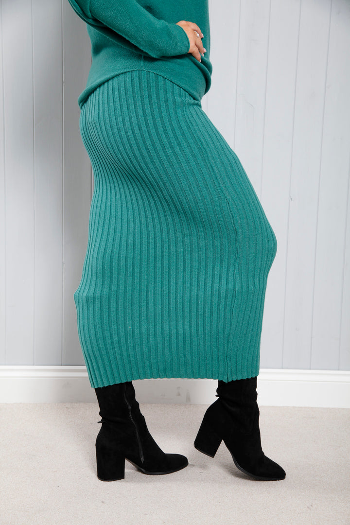 Reese Ribbed Skirt Teal