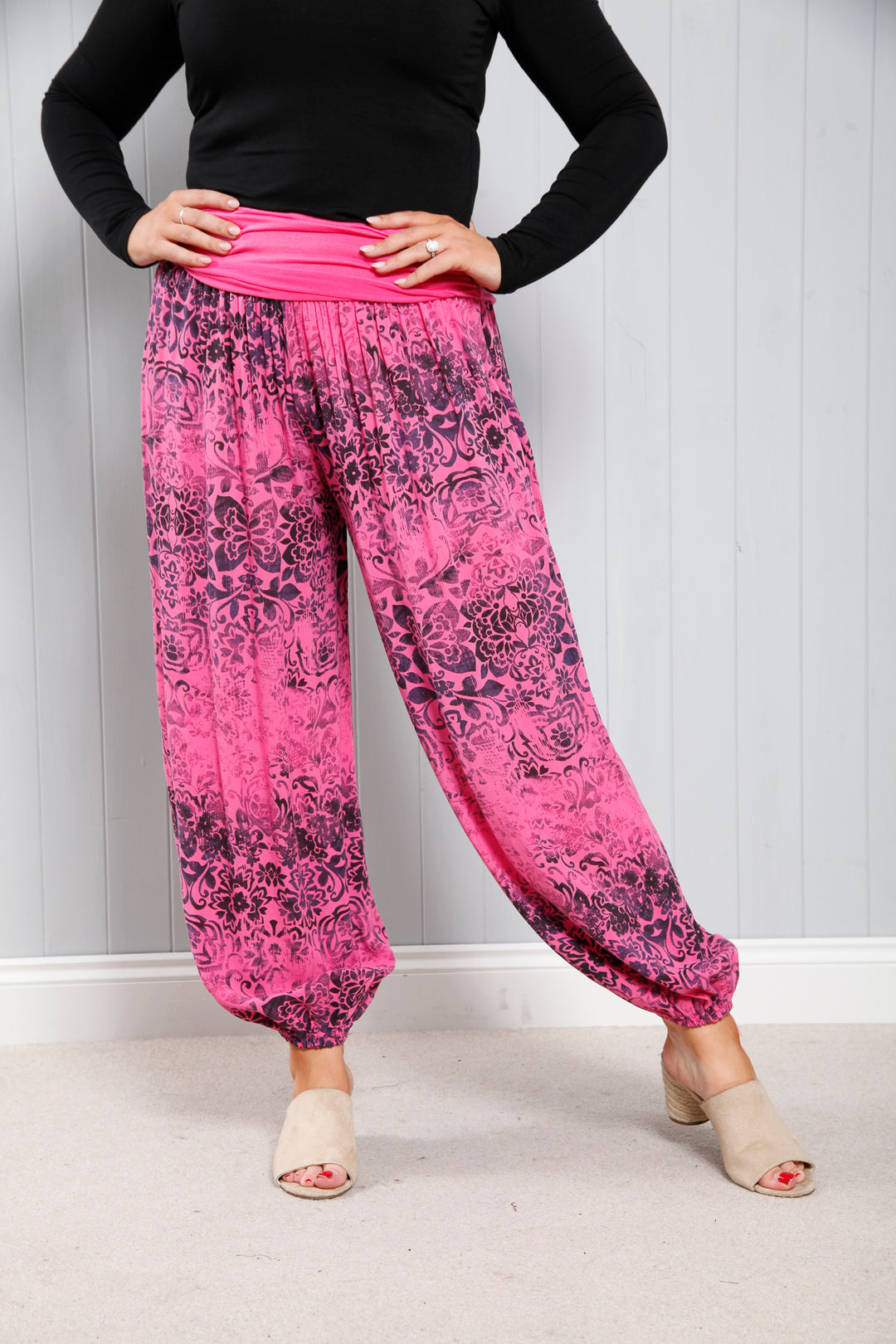 Flower Print Harems Fuchsia