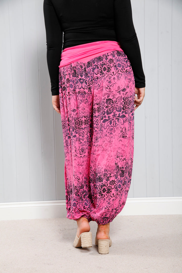 Flower Print Harems Fuchsia