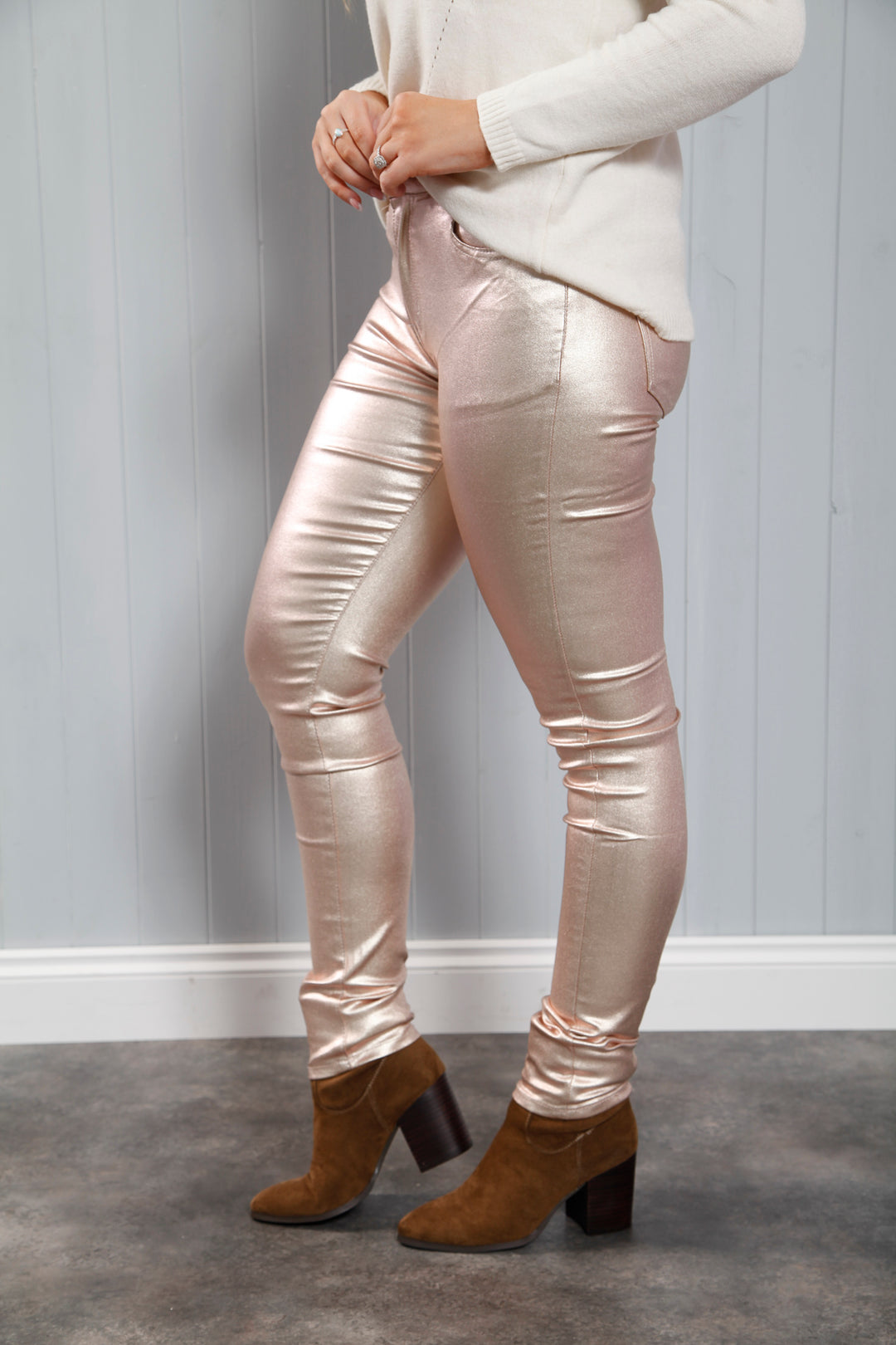 Macey Metallic Trousers Rose Gold
