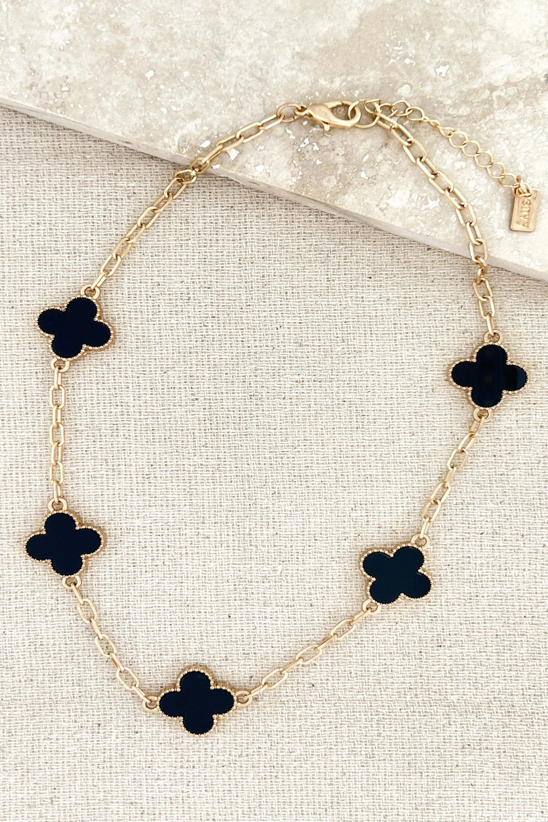 Black Large Celeste Clover Short Necklace