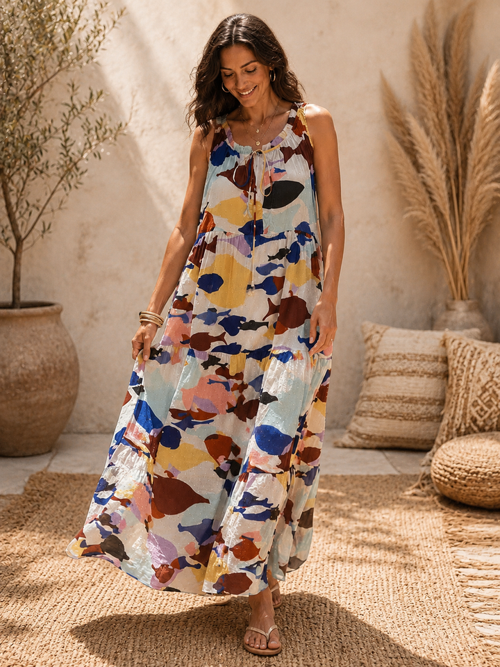 Eva Abstract Fish Print Dress Chocolate