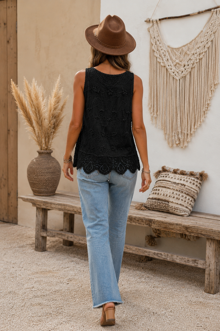 Cloe Crochet Edge Sleeveless Top Black