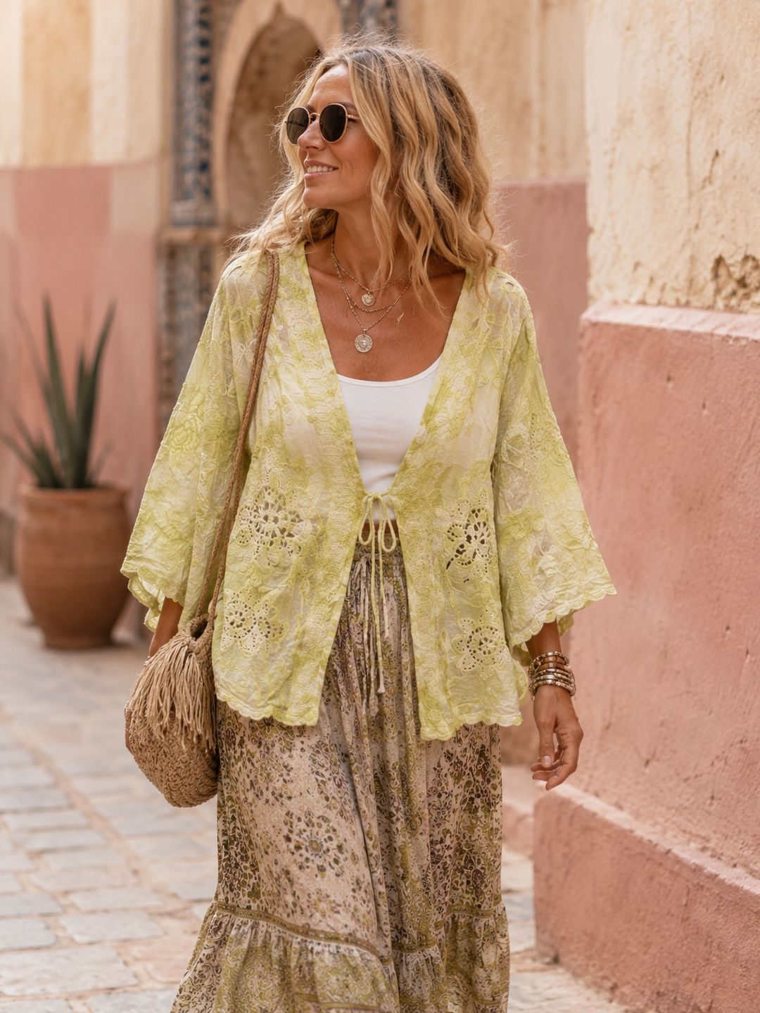 Tie Dye Crochet Cardigan Golden Lime