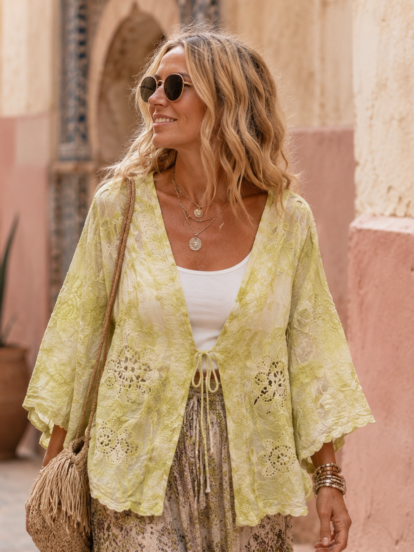 Tie Dye Crochet Cardigan Golden Lime