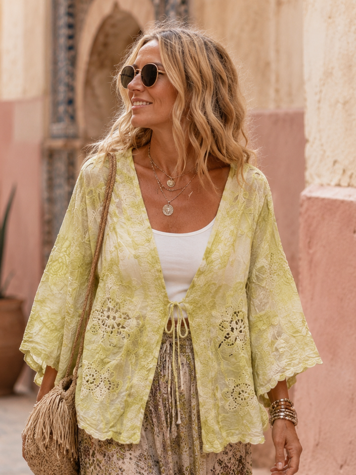 Tie Dye Crochet Cardigan Golden Lime
