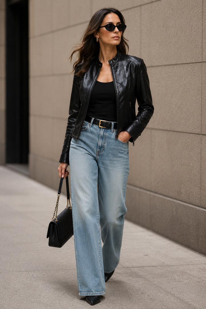 Erin Croc Biker Jacket Black