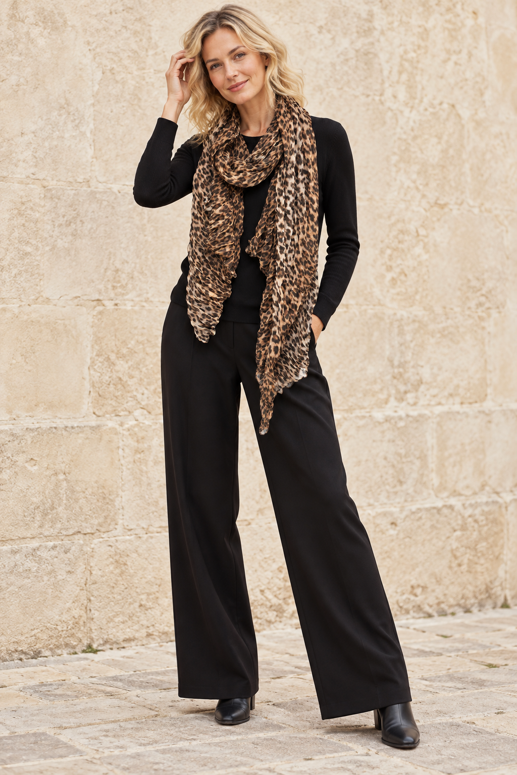 Leopard Scarf & Jumper Set Black