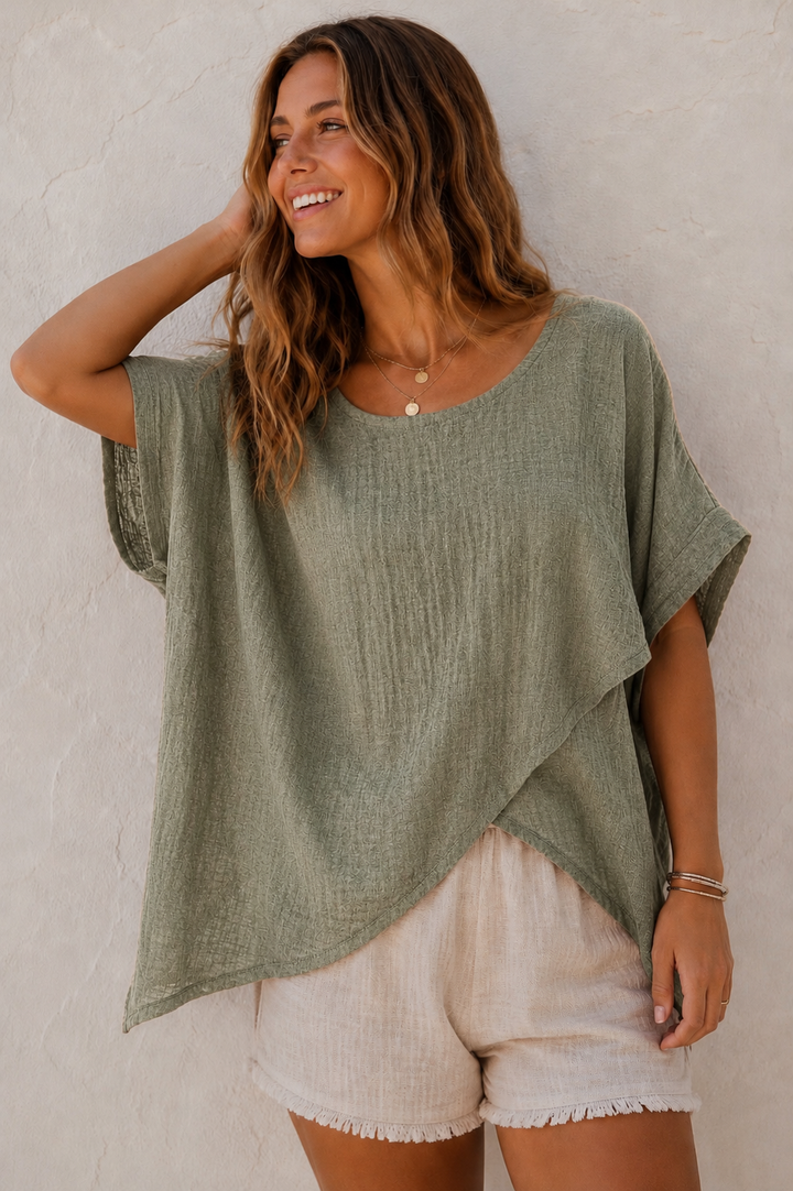 Tessa Cotton Cross Layering Top Khaki