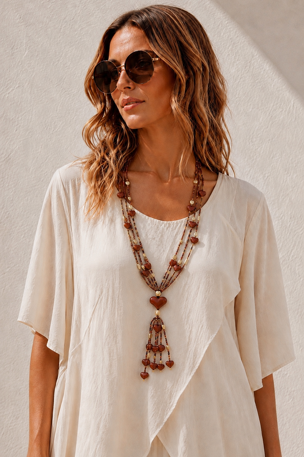 Amora Layered Heart Tassel Necklace